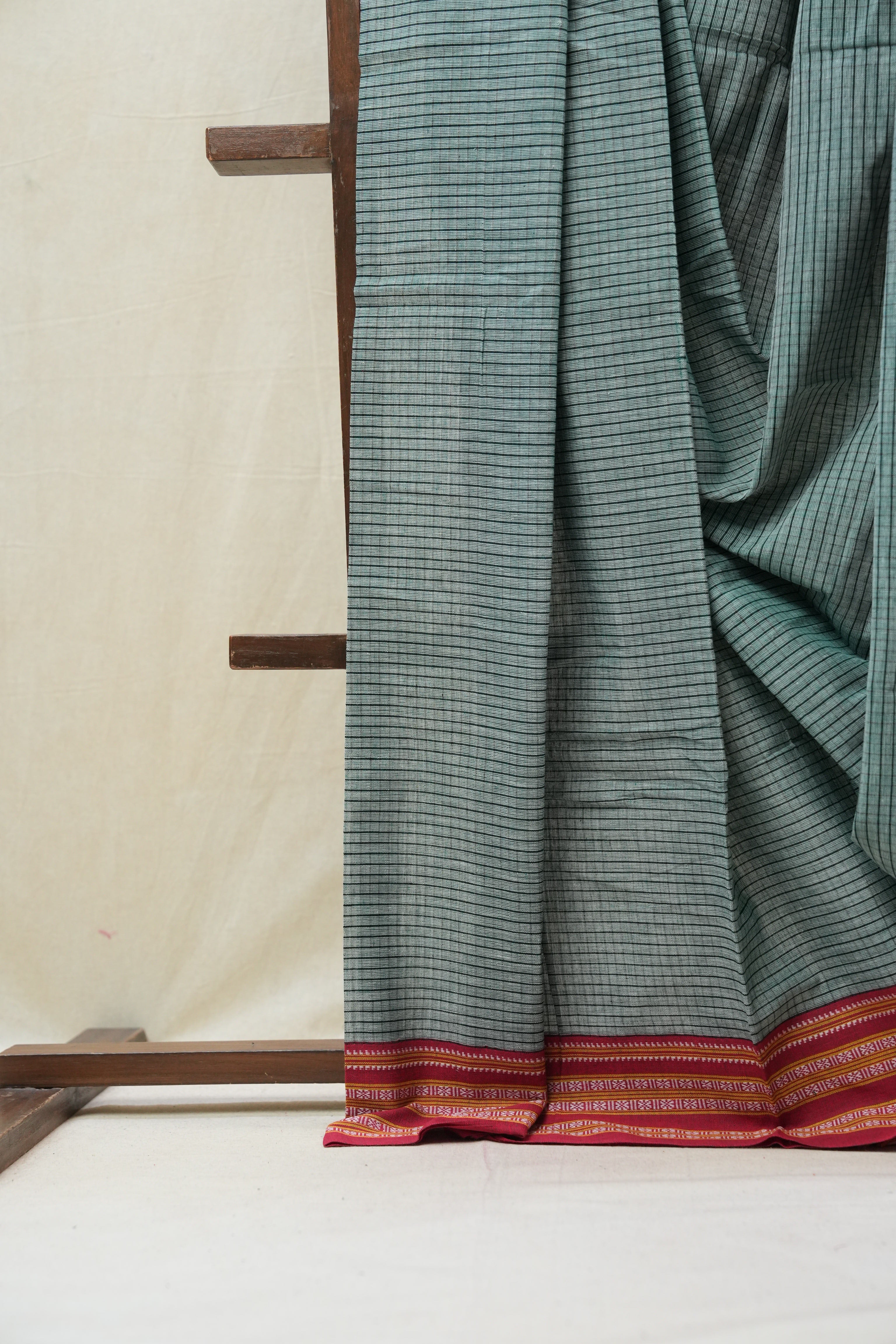 Sky Blue Small Checks Cotton Patteda Anchu Saree - SRSBPAS266