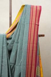 Sky Blue Small Checks Cotton Patteda Anchu Saree - SRSBPAS266