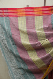 Sky Blue Small Checks Cotton Patteda Anchu Saree - SRSBPAS266