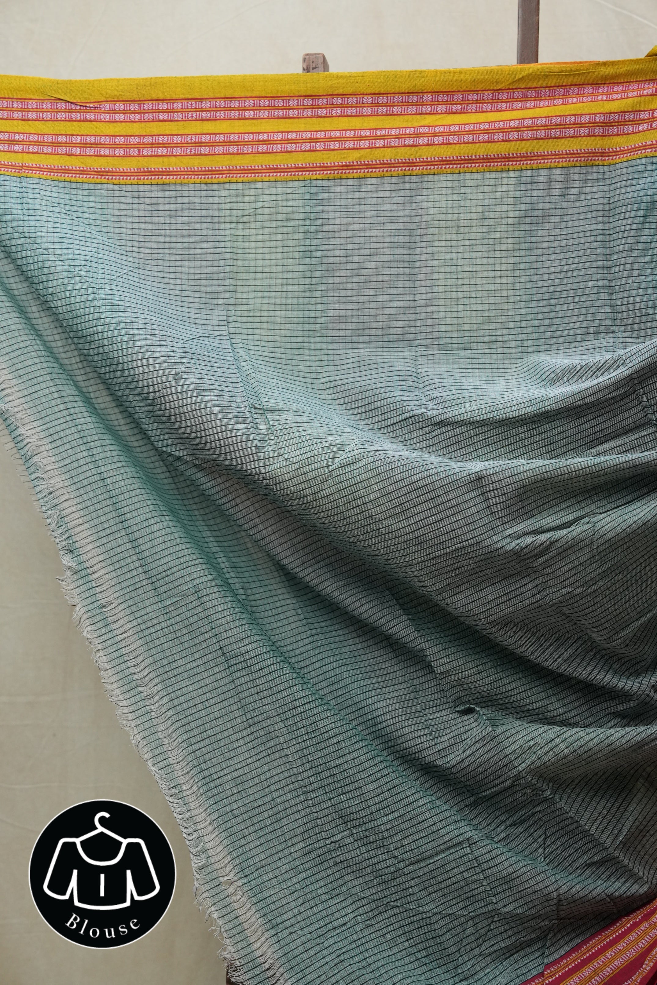 Sky Blue Small Checks Cotton Patteda Anchu Saree - SRSBPAS266