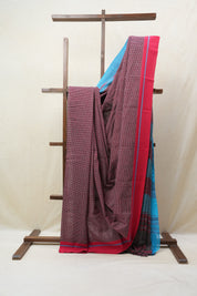 Maroon Small Checks Cotton Patteda Anchu Saree - SRMPAS275