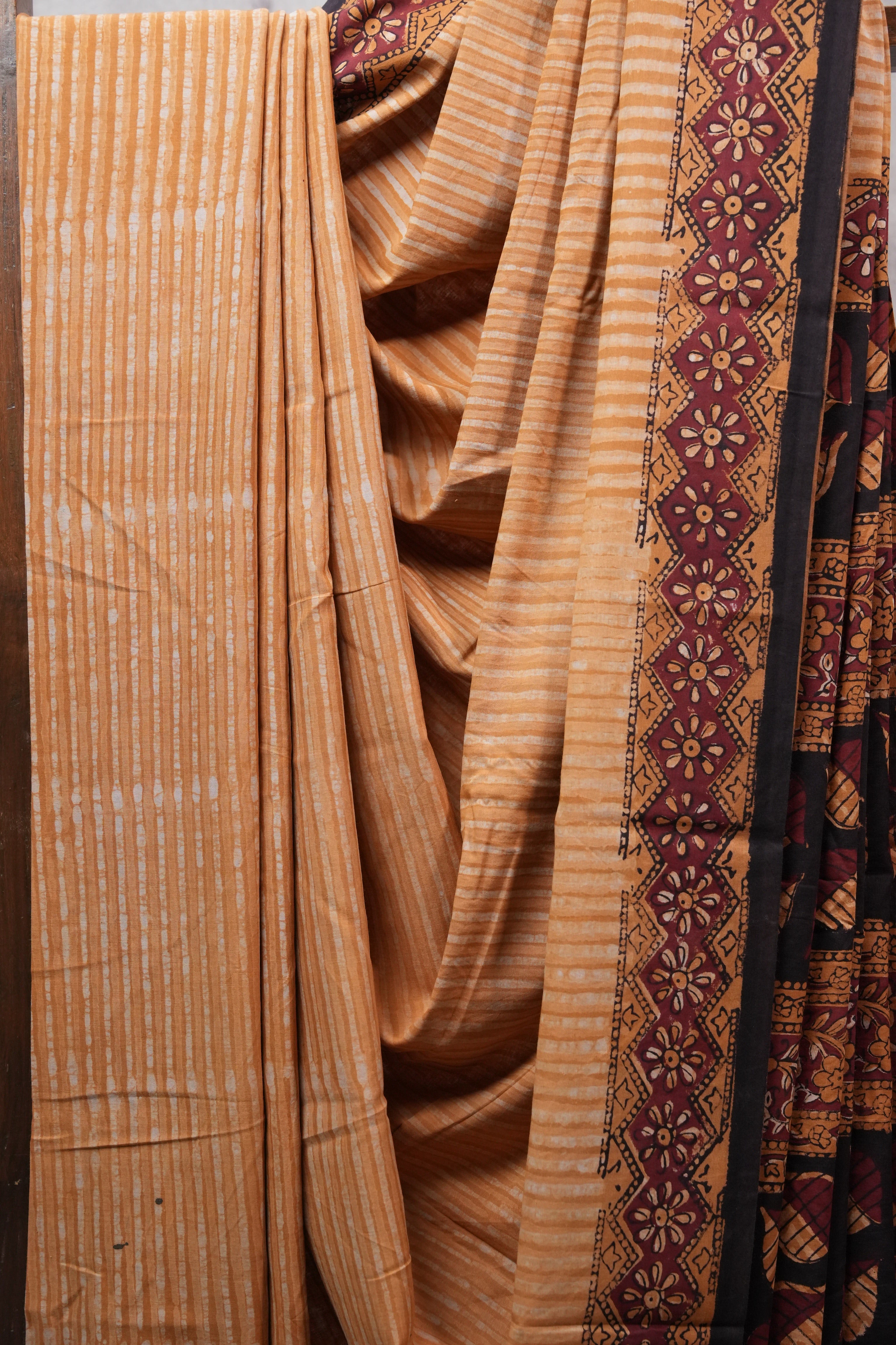 Mustard Yellow HBP Cotton Saree - SRMYCS2515