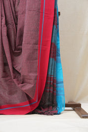Maroon Small Checks Cotton Patteda Anchu Saree - SRMPAS275