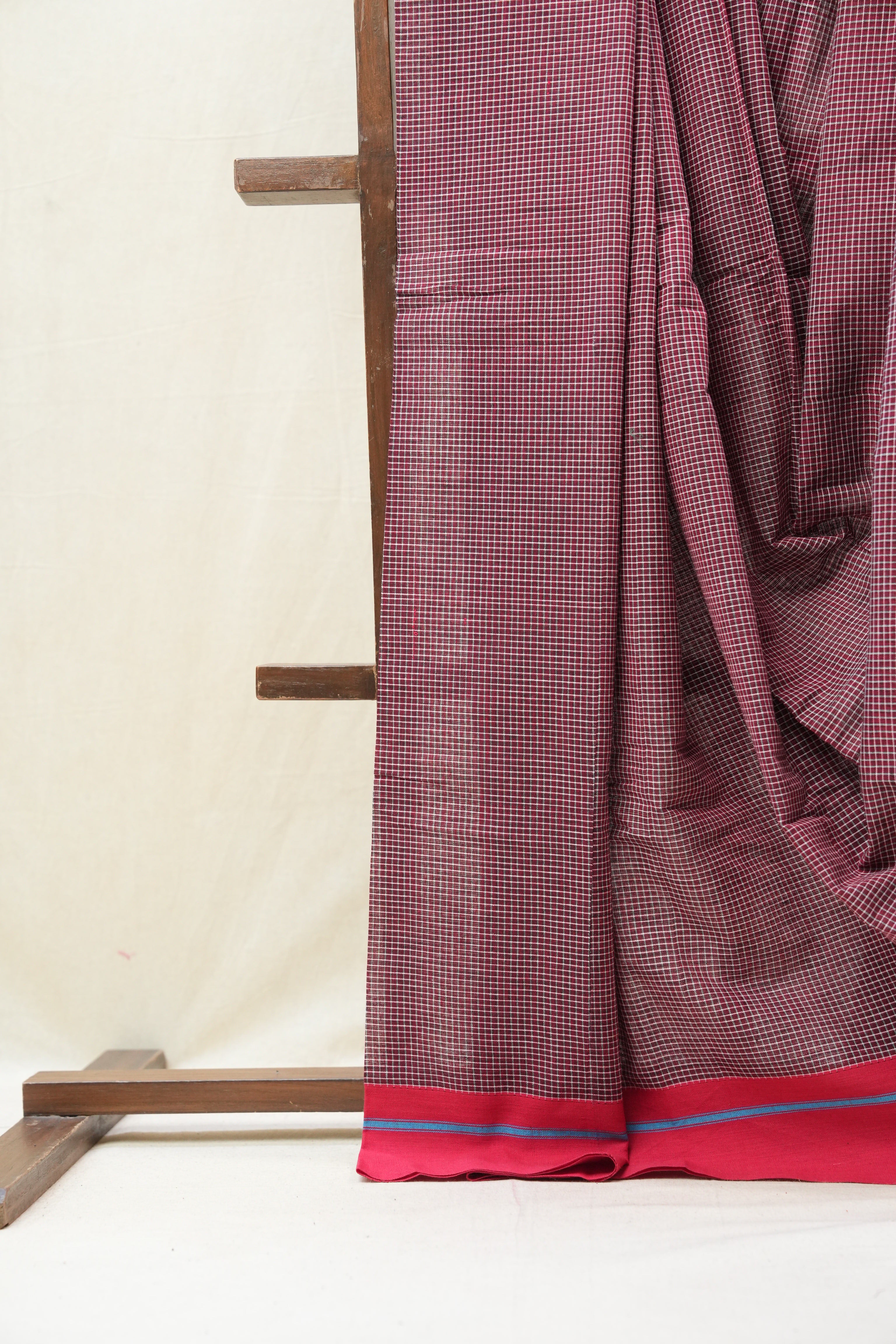 Maroon Small Checks Cotton Patteda Anchu Saree - SRMPAS275