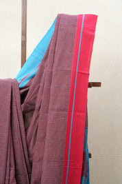 Maroon Small Checks Cotton Patteda Anchu Saree - SRMPAS275