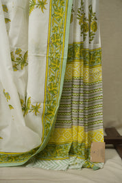 White HBP Cotton Saree - SRWCS3712