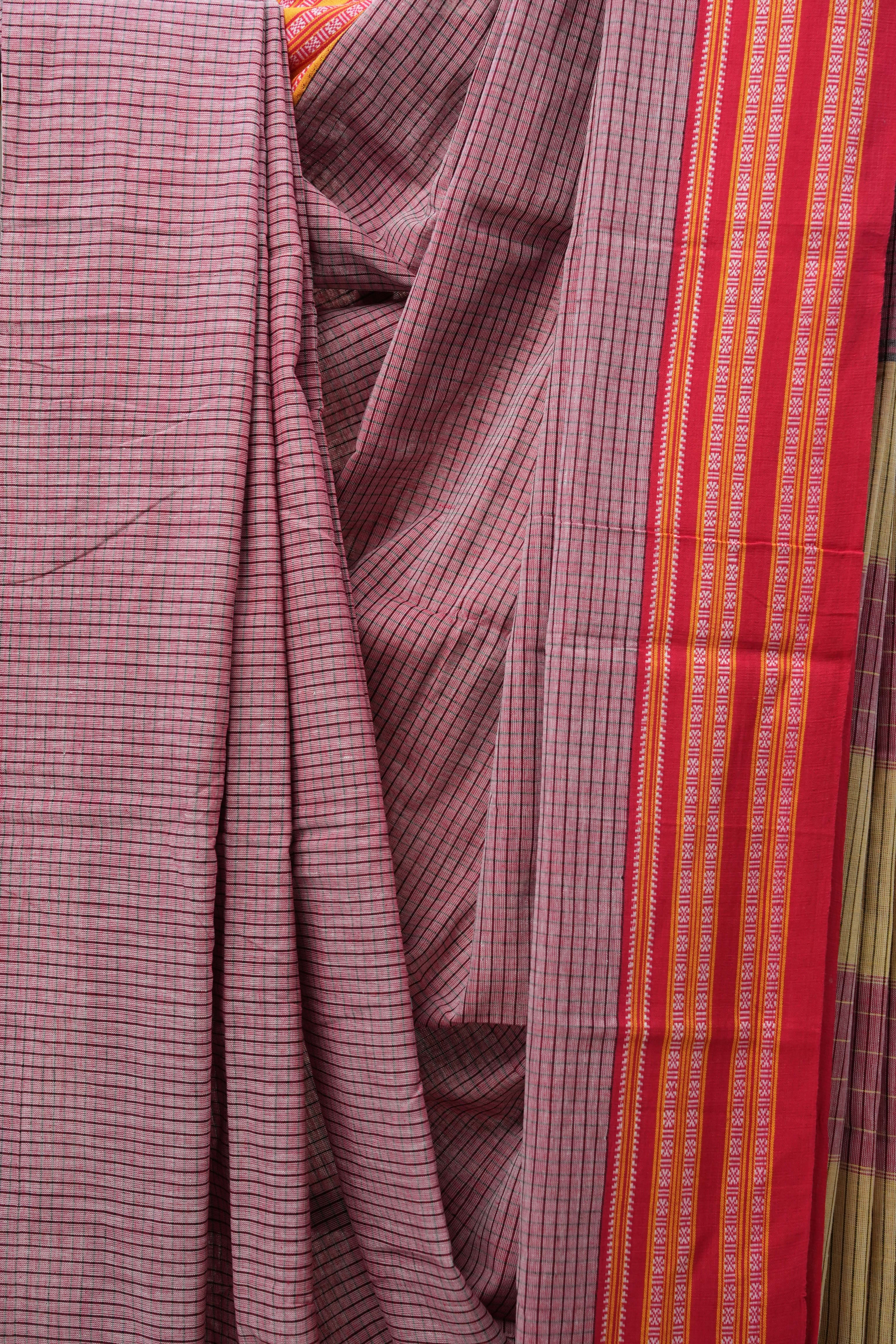 Pink Big Checks Cotton Patteda Anchu Saree - SRPPAS272
