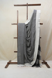 Grey Small Checks Cotton Patteda Anchu Saree - SRGPAS241