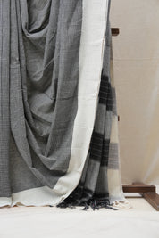 Grey Small Checks Cotton Patteda Anchu Saree - SRGPAS241