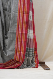 Grey Plain Cotton Patteda Anchu Saree - SRGPAS278
