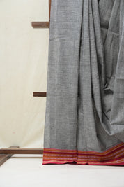 Grey Plain Cotton Patteda Anchu Saree - SRGPAS278