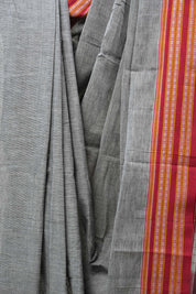 Grey Plain Cotton Patteda Anchu Saree - SRGPAS278