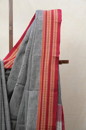 Grey Plain Cotton Patteda Anchu Saree - SRGPAS278