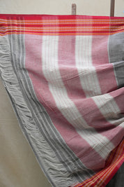 Grey Plain Cotton Patteda Anchu Saree - SRGPAS278