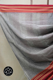 Grey Plain Cotton Patteda Anchu Saree - SRGPAS278