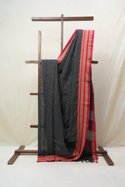 Black Big Checks Cotton Patteda Anchu Saree - SRBPAS255