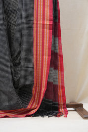 Black Big Checks Cotton Patteda Anchu Saree - SRBPAS255