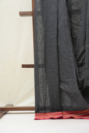 Black Big Checks Cotton Patteda Anchu Saree - SRBPAS255