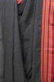 Black Big Checks Cotton Patteda Anchu Saree - SRBPAS255