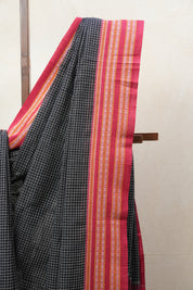 Black Big Checks Cotton Patteda Anchu Saree - SRBPAS255