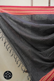 Black Big Checks Cotton Patteda Anchu Saree - SRBPAS255