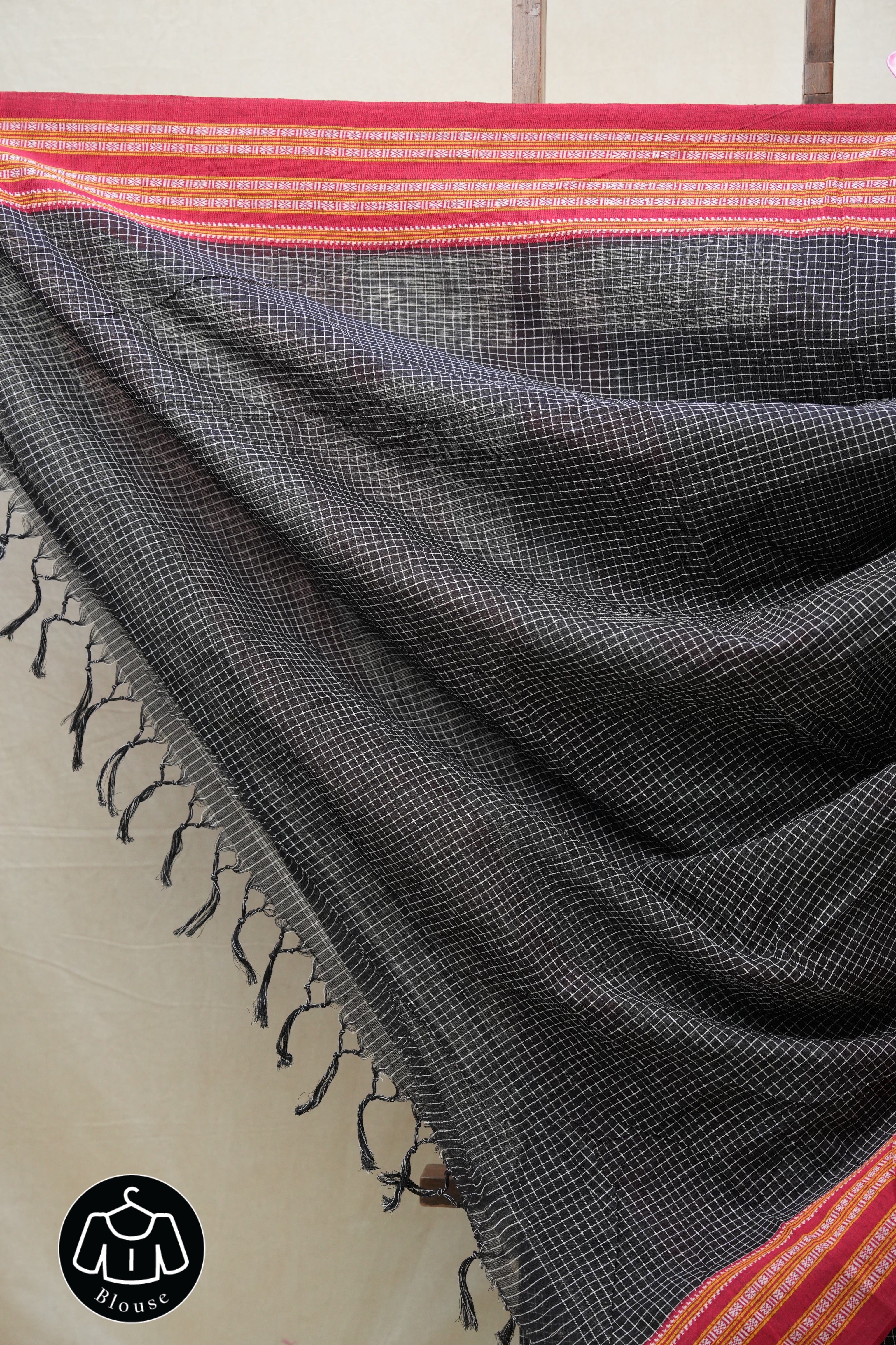 Black Big Checks Cotton Patteda Anchu Saree - SRBPAS255