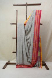 White Big Checks Cotton Patteda Anchu Saree - SRWPAS251