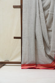 White Big Checks Cotton Patteda Anchu Saree - SRWPAS251