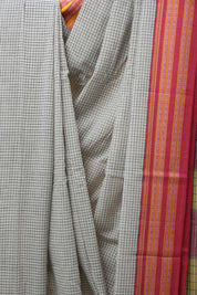 White Big Checks Cotton Patteda Anchu Saree - SRWPAS251