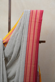 White Big Checks Cotton Patteda Anchu Saree - SRWPAS251