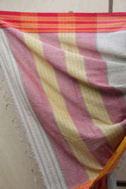 White Big Checks Cotton Patteda Anchu Saree - SRWPAS251