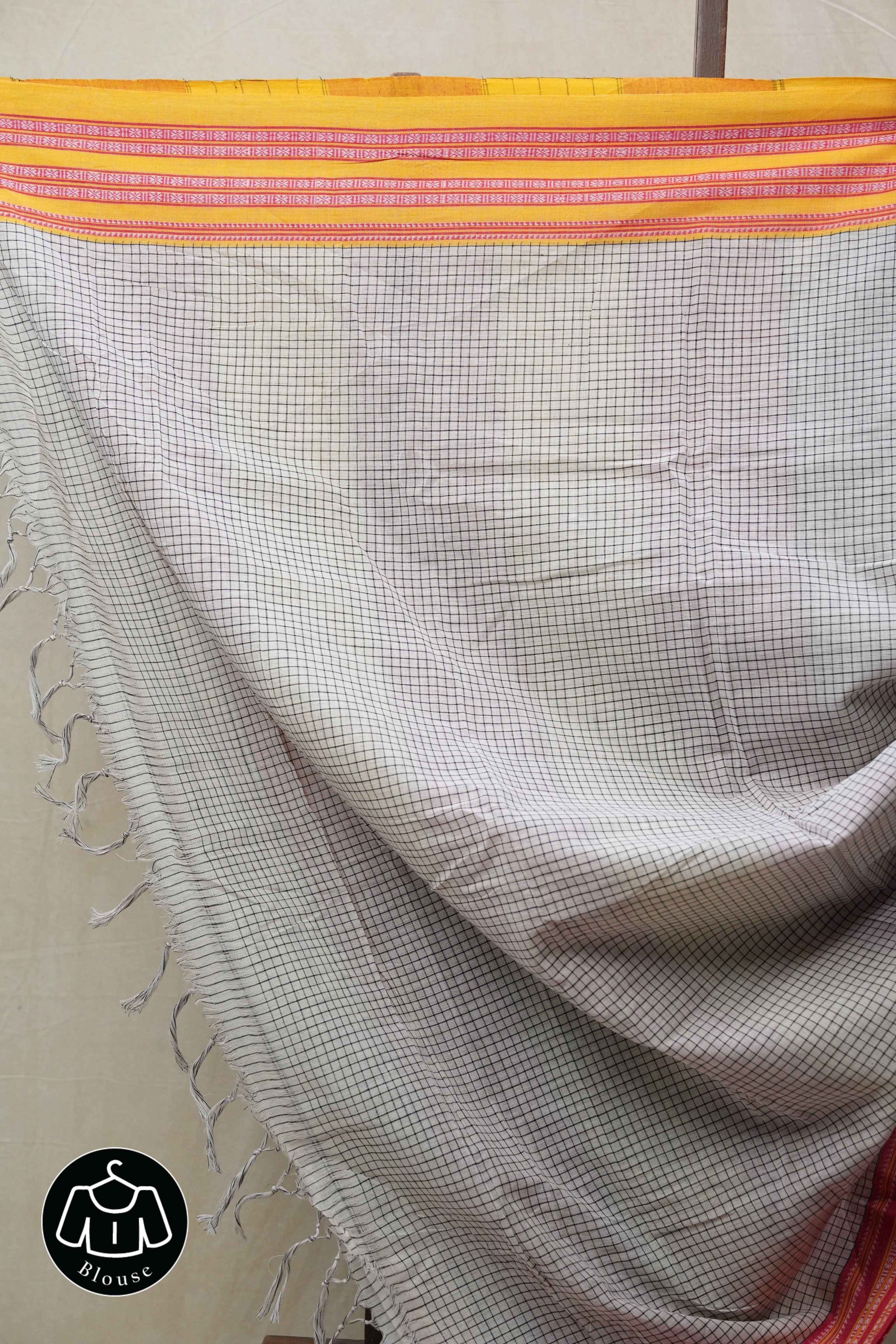 White Big Checks Cotton Patteda Anchu Saree - SRWPAS251