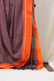 Maroon Small Checks Cotton Patteda Anchu Saree - SRMPAS259