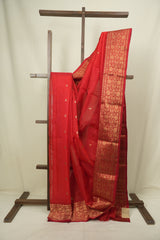 Red Chanderi Tissue Silk Saree - SRRCTS382