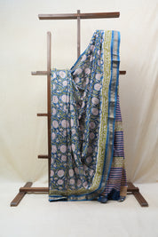 Blue HBP Cotton Silk Saree With Maheshwari Border - SRBCSS1224