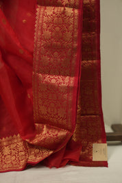 Red Chanderi Tissue Silk Saree - SRRCTS382