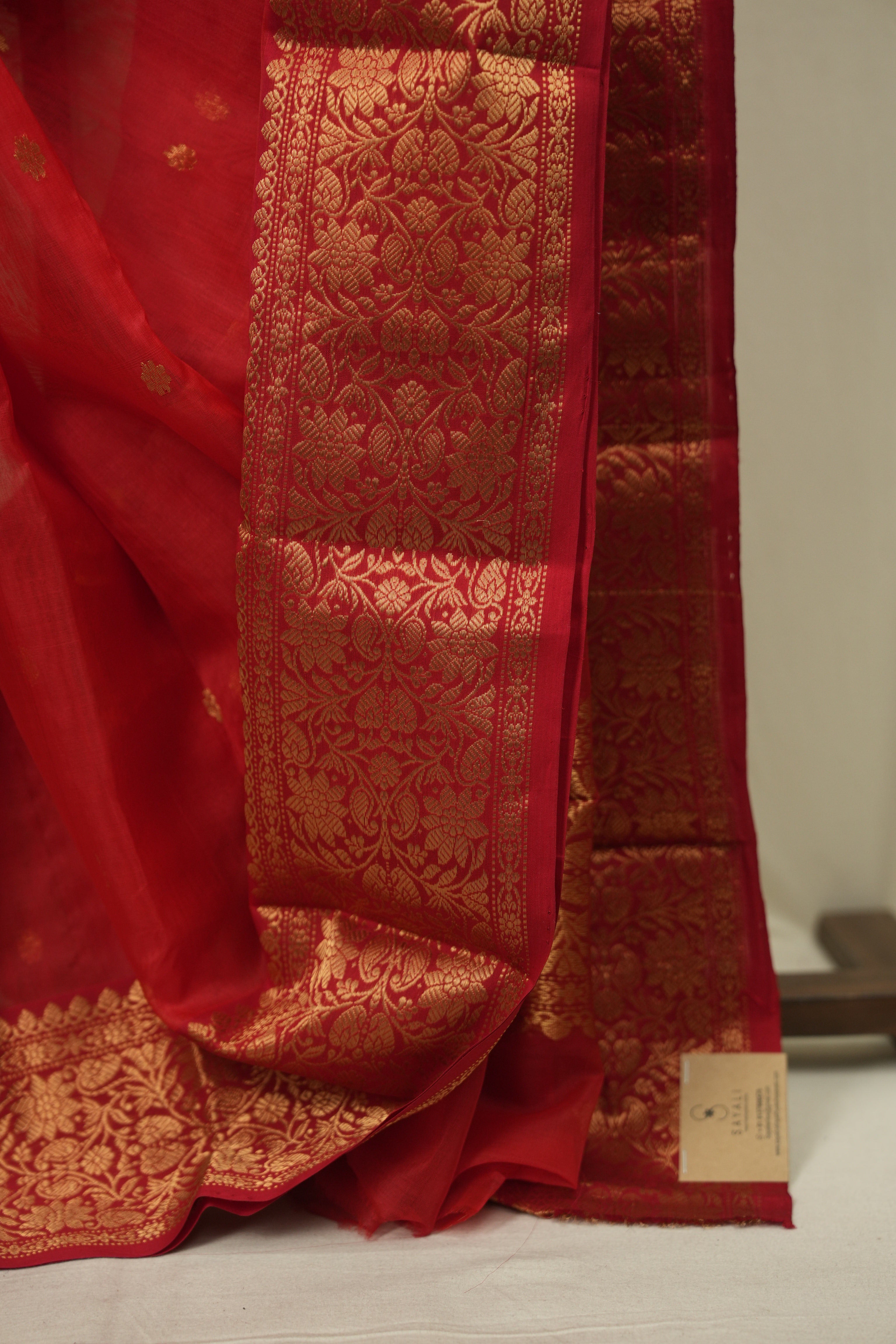 Red Chanderi Tissue Silk Saree - SRRCTS382