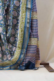 Blue HBP Cotton Silk Saree With Maheshwari Border - SRBCSS1224