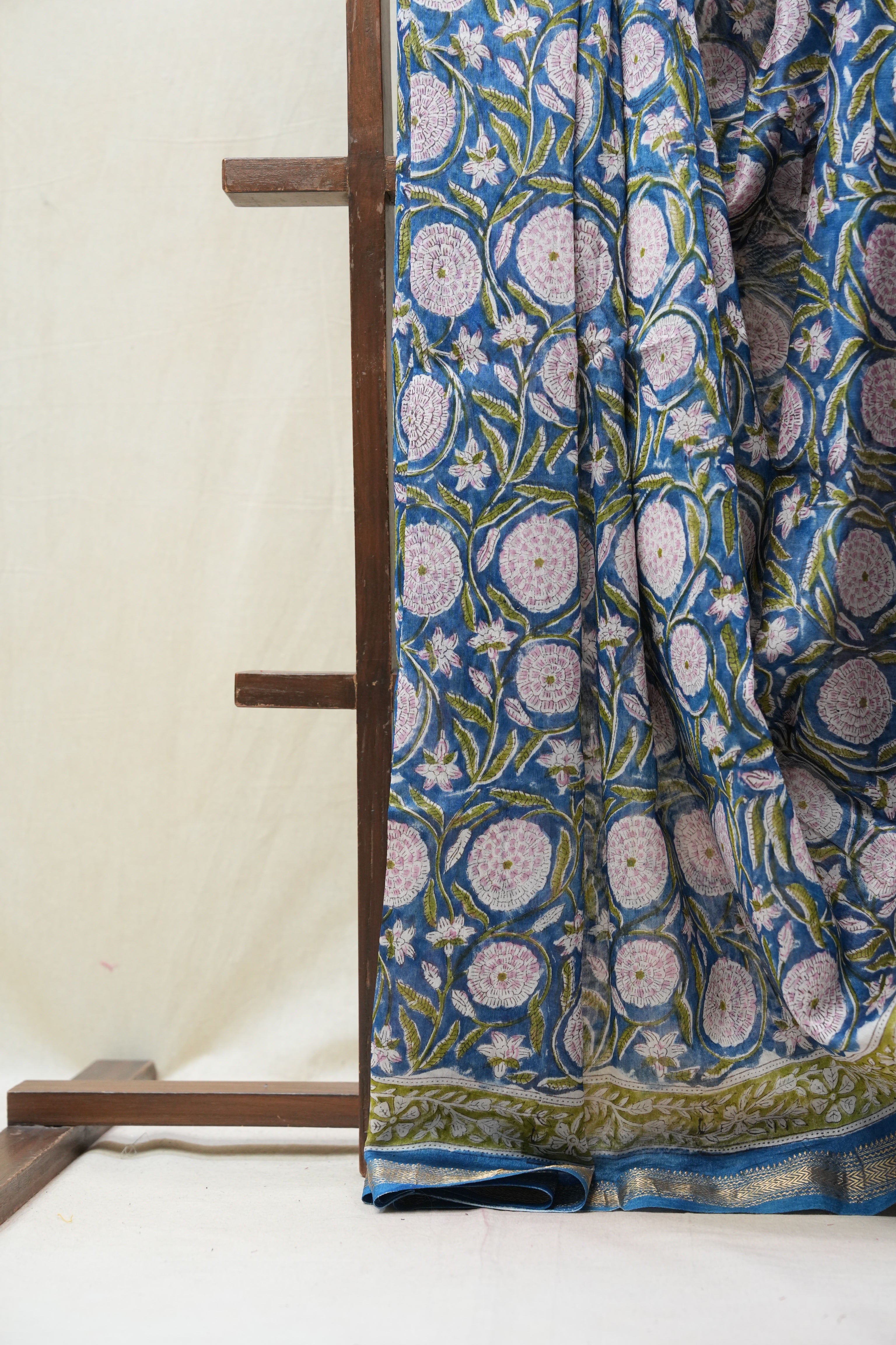 Blue HBP Cotton Silk Saree With Maheshwari Border - SRBCSS1224