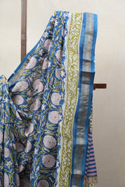 Blue HBP Cotton Silk Saree With Maheshwari Border - SRBCSS1224