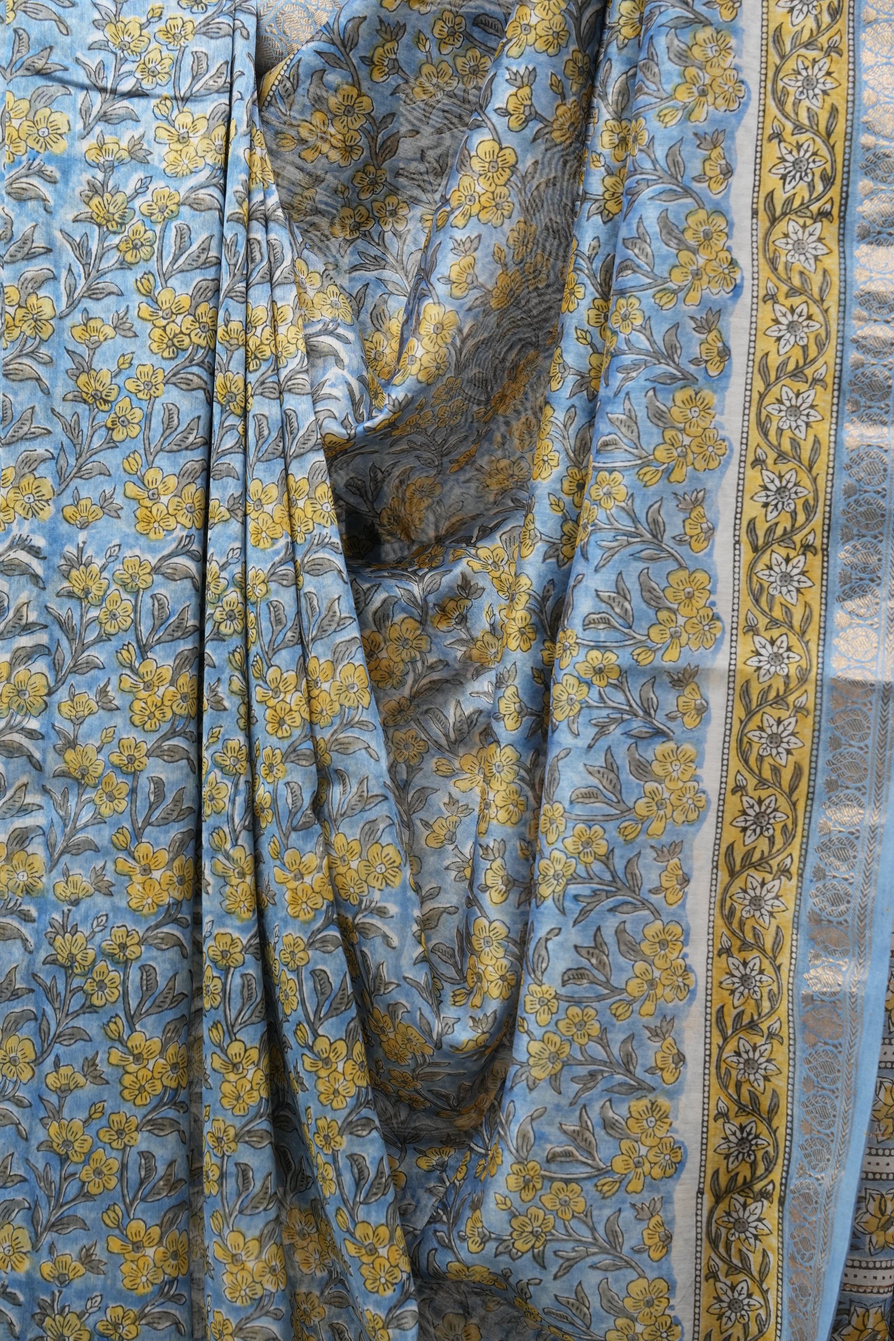 Blue HBP Cotton Silk Saree With Maheshwari Border - SRBCSS1230