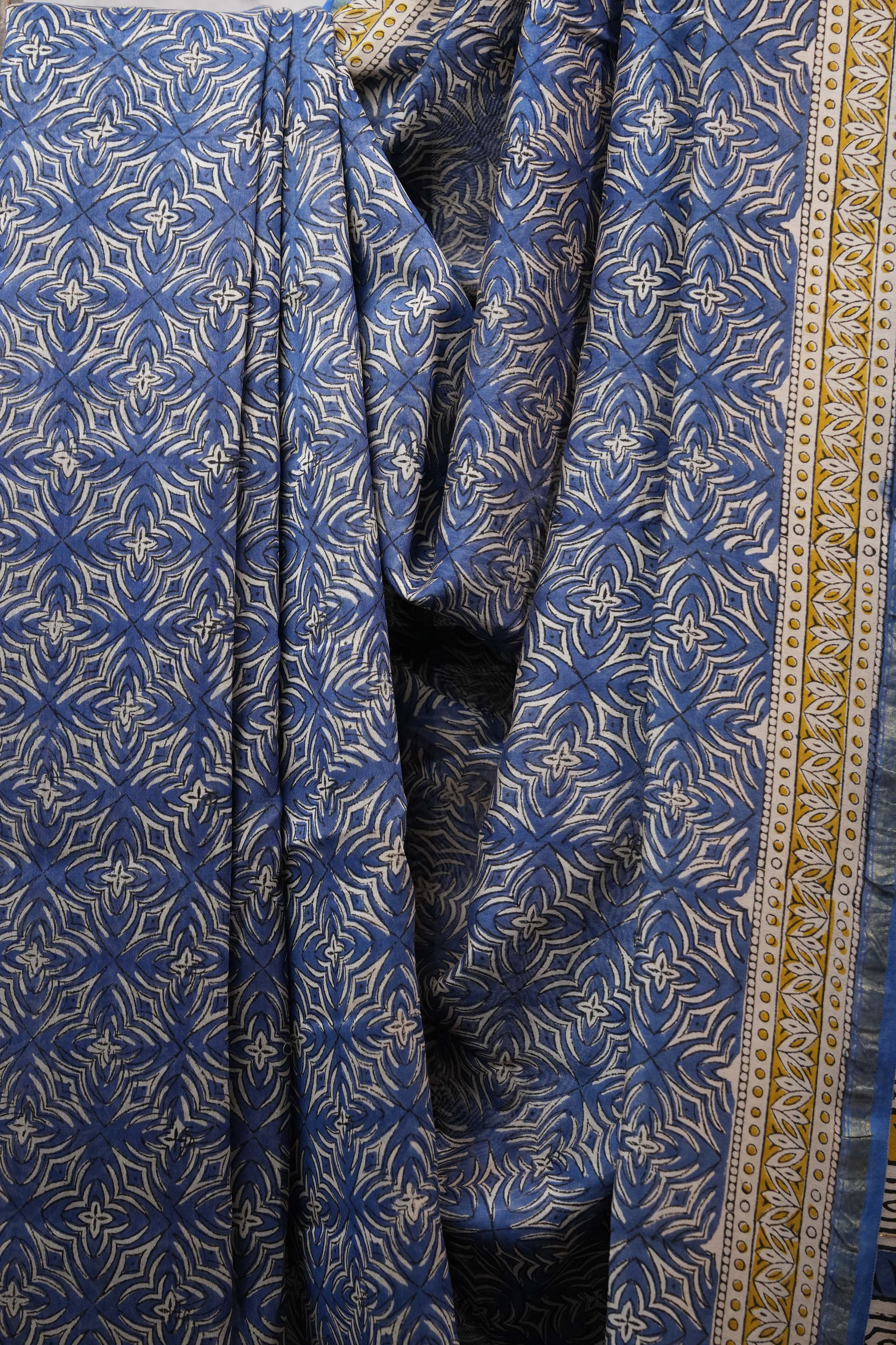 Blue HBP Chanderi Cotton Silk Saree With Chanderi Border - SRBCS1163