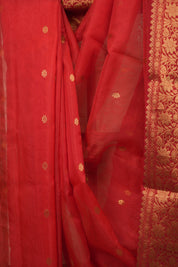 Red Chanderi Tissue Silk Saree - SRRCTS382