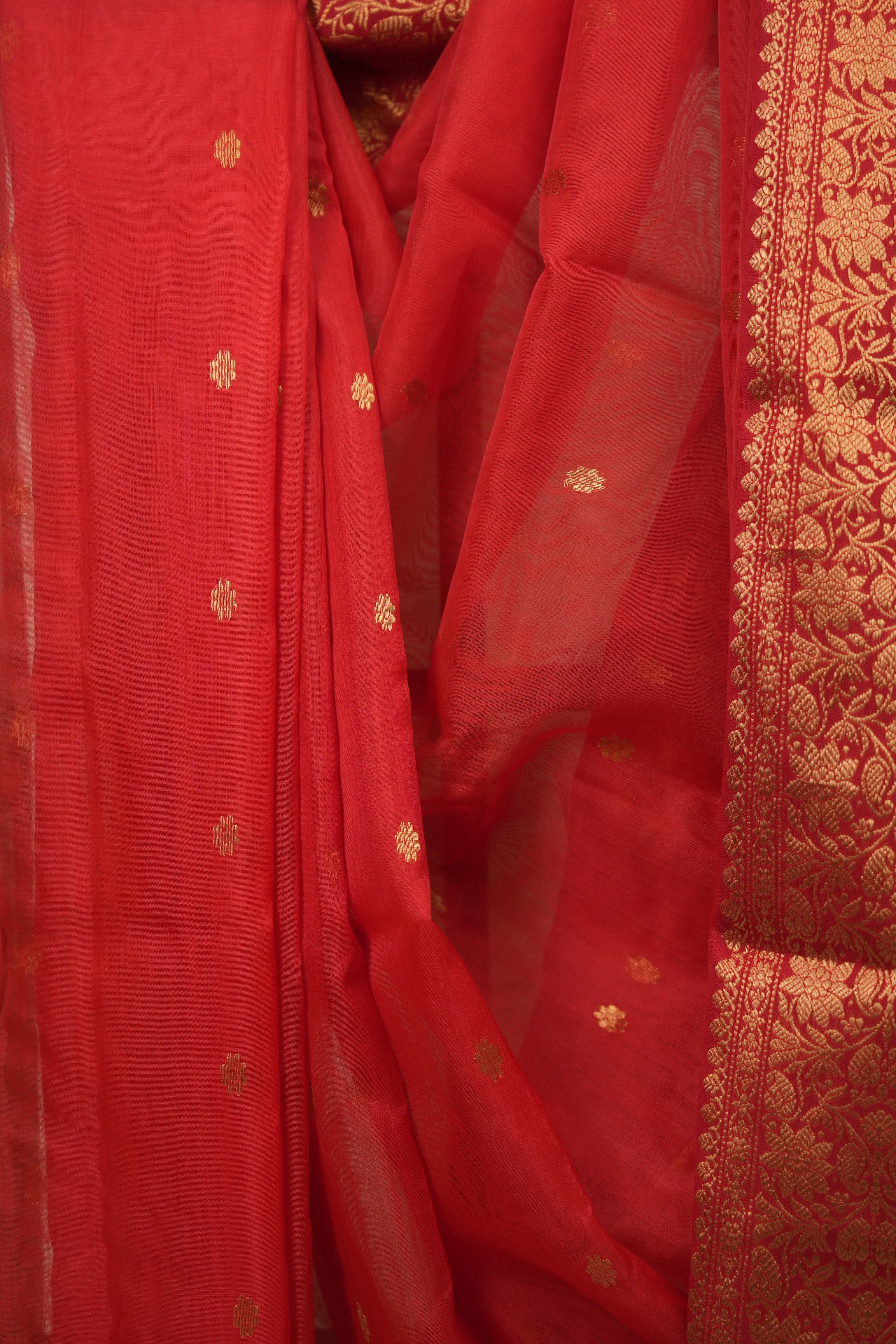 Red Chanderi Tissue Silk Saree - SRRCTS382