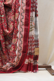 Red HBP Cotton Silk Saree With Maheshwari Border - SRRCSS1233