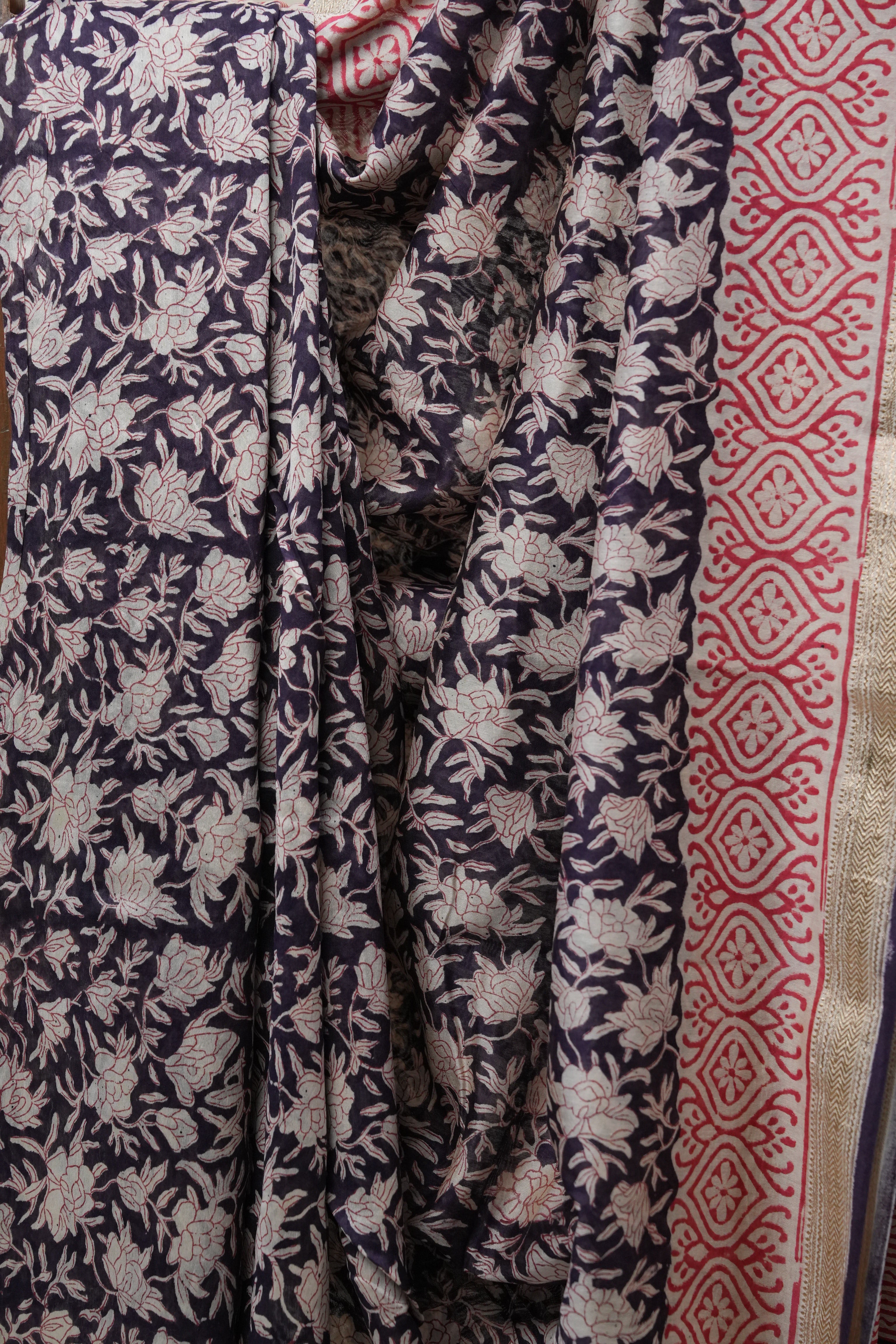 Purple HBP Cotton Silk Saree With Maheshwari Border - SRPCSS1234