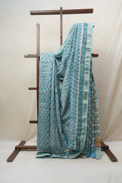 Sky Blue HBP Cotton Silk Saree With Maheshwari Border - SRSBCSS1236