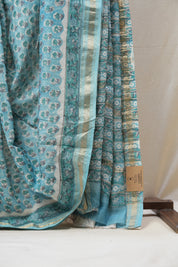 Sky Blue HBP Cotton Silk Saree With Maheshwari Border - SRSBCSS1236