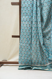 Sky Blue HBP Cotton Silk Saree With Maheshwari Border - SRSBCSS1236