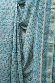 Sky Blue HBP Cotton Silk Saree With Maheshwari Border - SRSBCSS1236